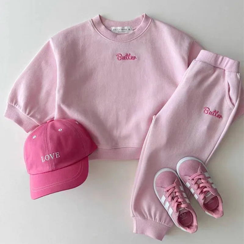 Korean Letter Kids' Cotton Sweater & Pants Set