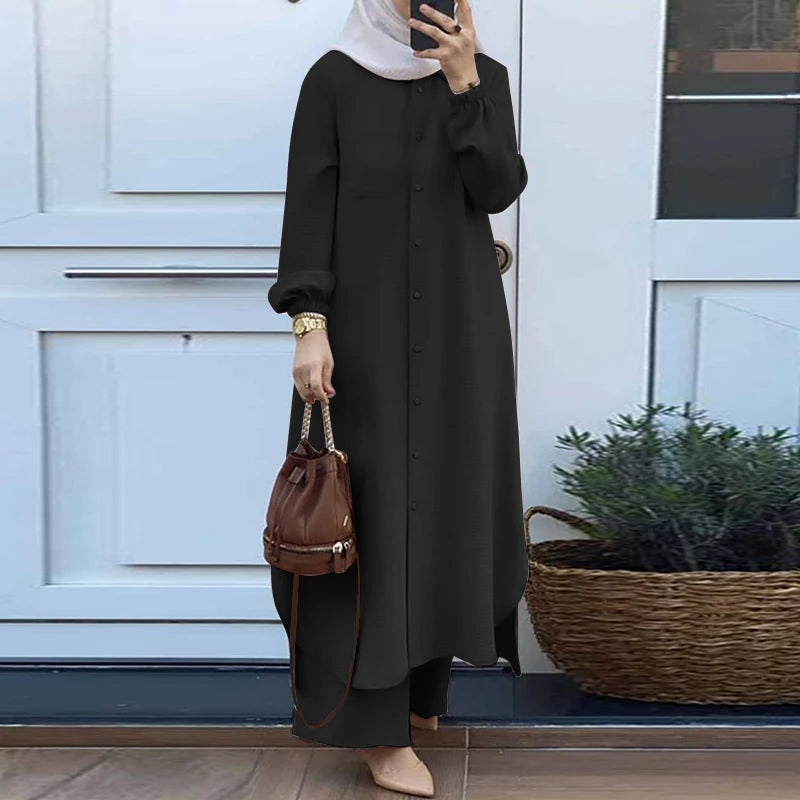 Muslim Suit Long Sleeve Blouse Pant Turkey Outfit
