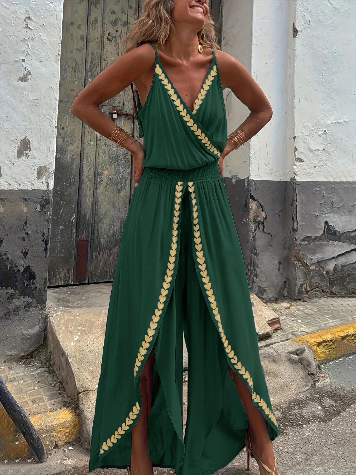 Casual Purple Gold Embellished Jumpsuit