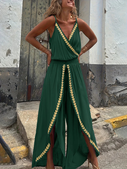 Casual Purple Gold Embellished Jumpsuit