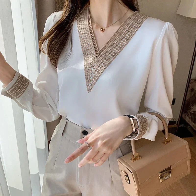 Elegant Chiffon Casual Loose Long Sleeve Blouses