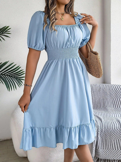 MIidi Casual Square Neck Short Sleeved Dress