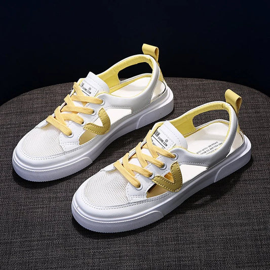 Casual Fish-mouth Sandals Metal Decorative Transparent Mesh Shoes