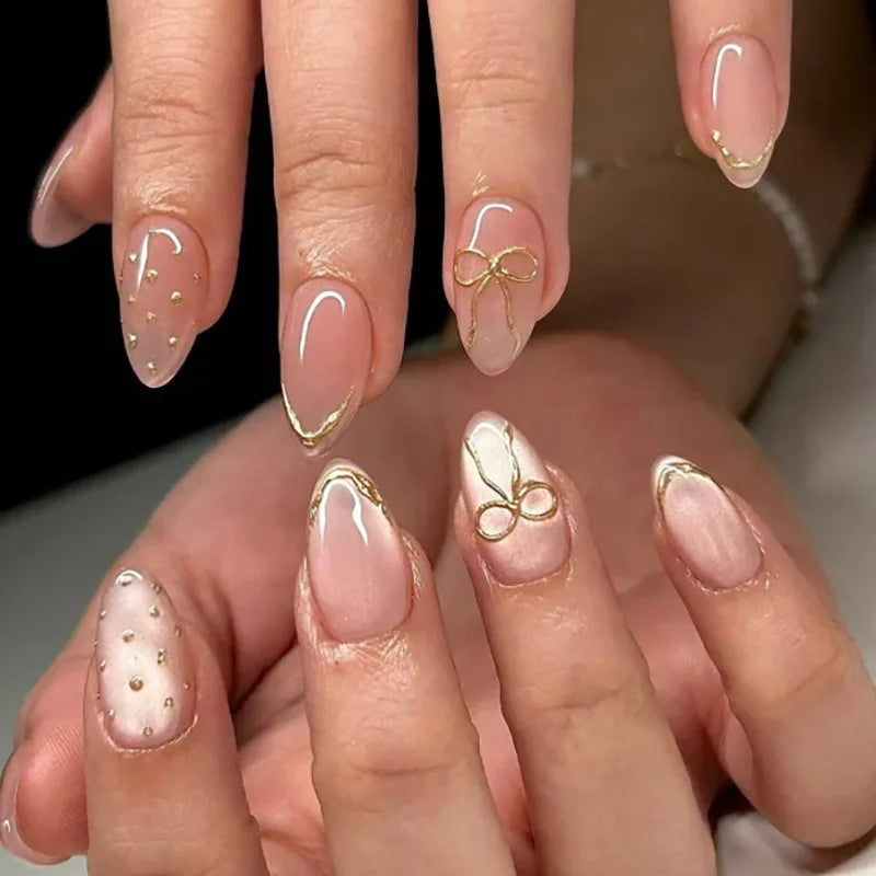 24pcs French Fake Nails Finished Almond Nails Sets