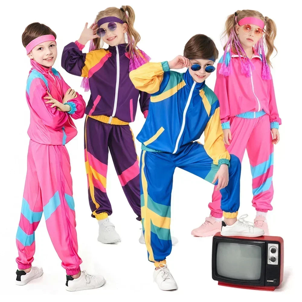 80s 90s Sportswear Suit Retro Disco Hip Hop Costume Long Sleeve Zipper Coat