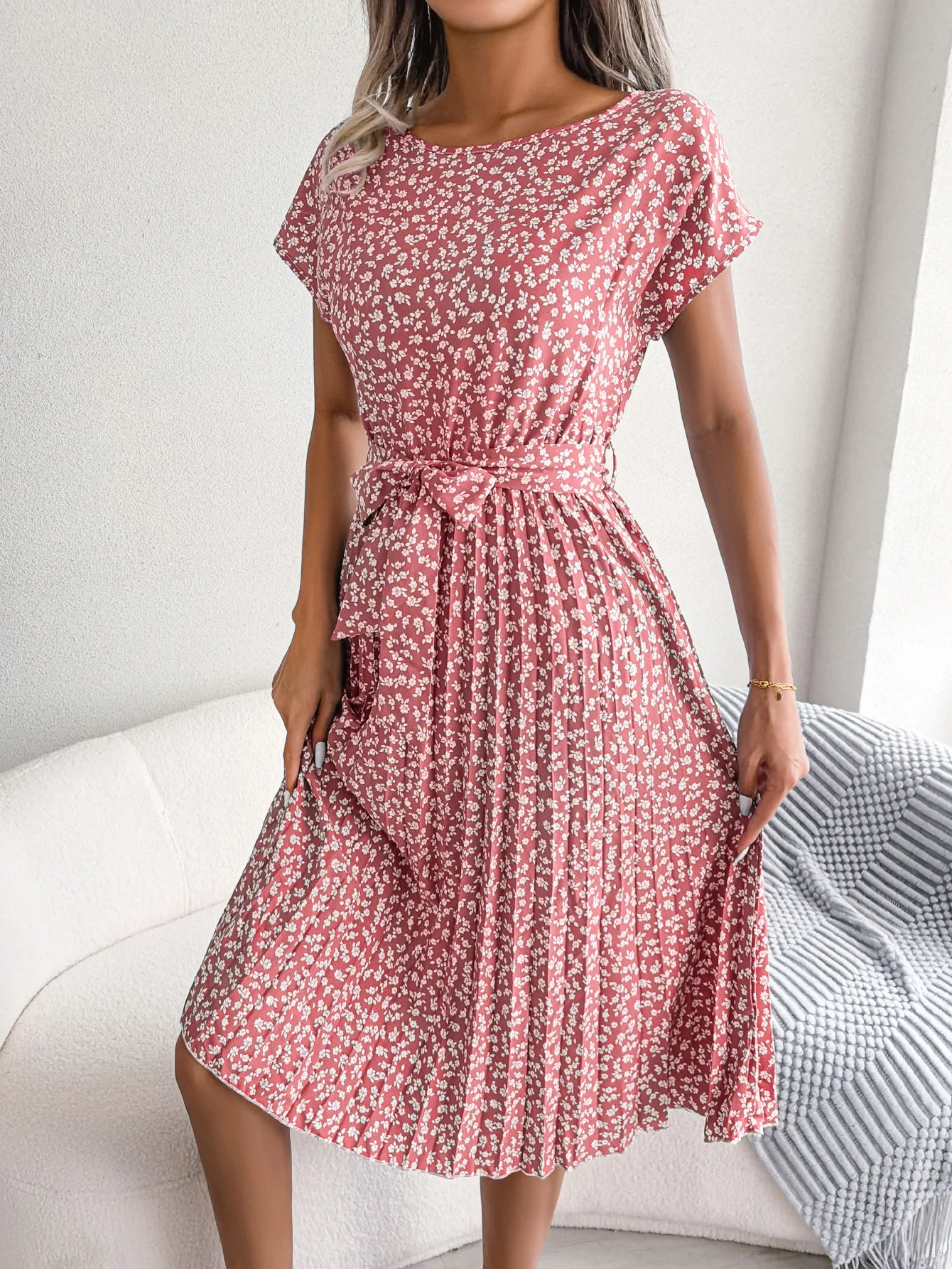 Short Sleeve High Waist Dress