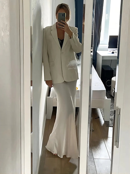 Faldas largas informales de satén, sueltas, de talle alto