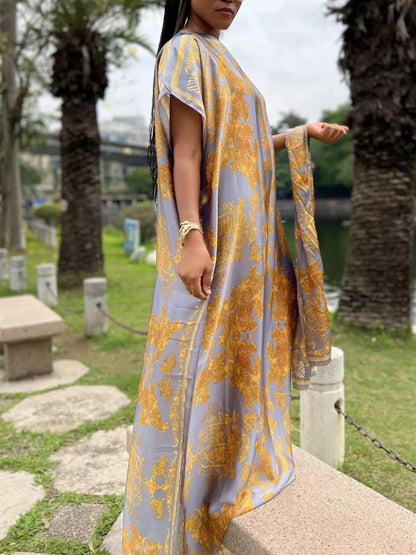 Soft Muslim Silk Satin Long Robe Islam Abayas Dress