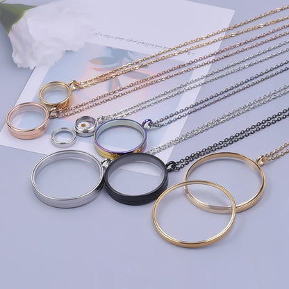 1Pc 10-45mm Round Memory Coin Bezel Locket Pendant Necklaces