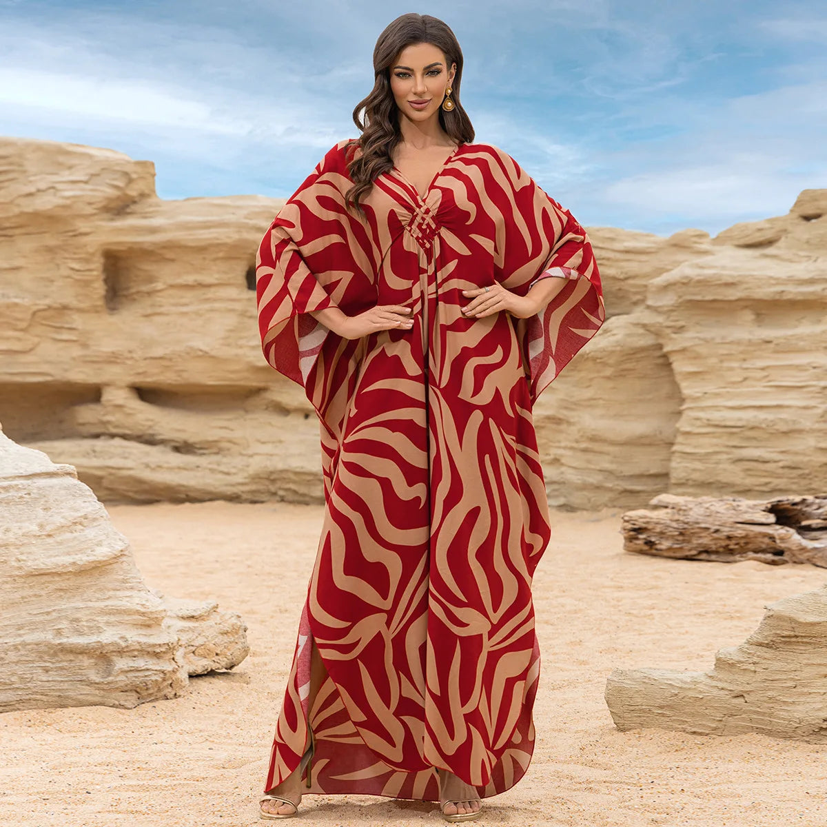 Kaftan Wave Neck Swimsuit Cover Up Caftan Dress