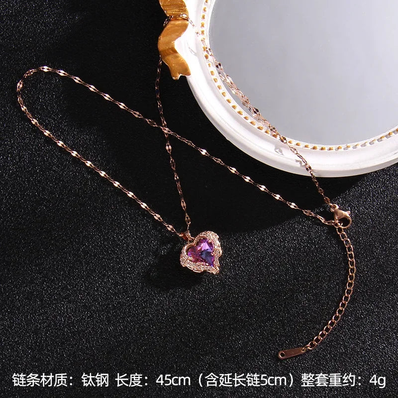 Luxury Colorful Crystal Ocean Heart Necklace