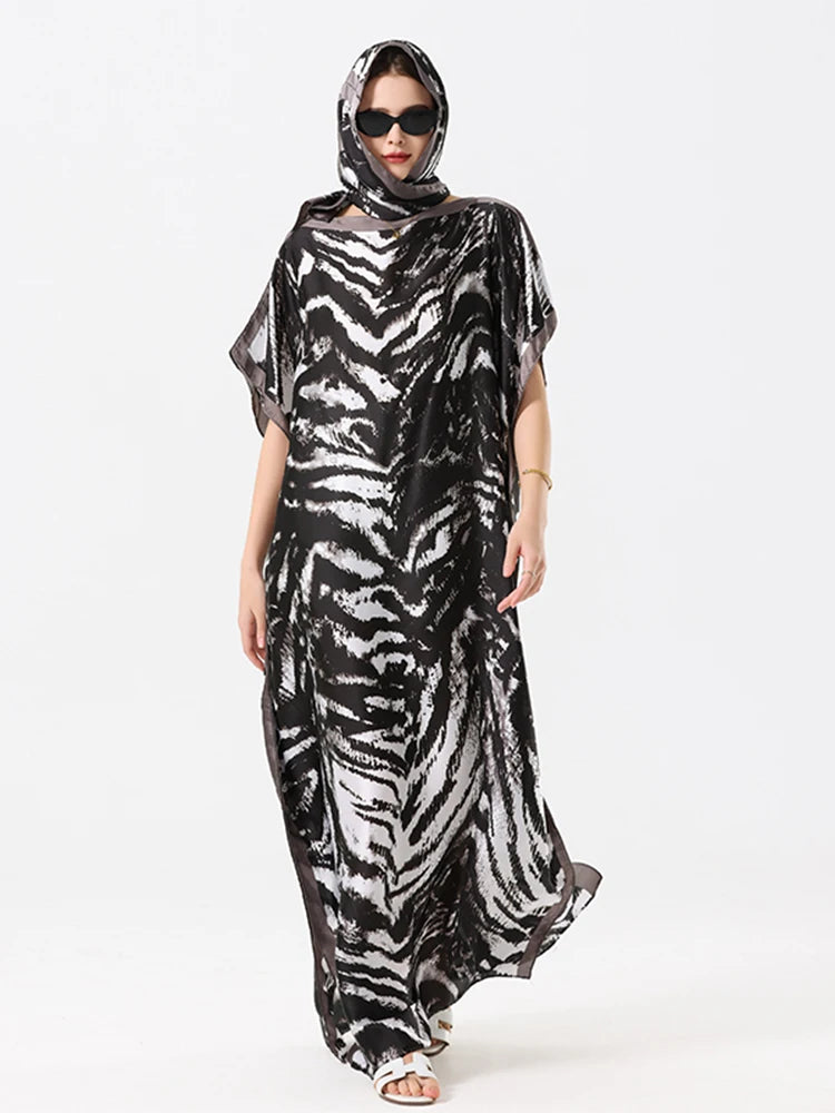 Malaysian Muslim Leopard Print Arabic Long Maxi Dress