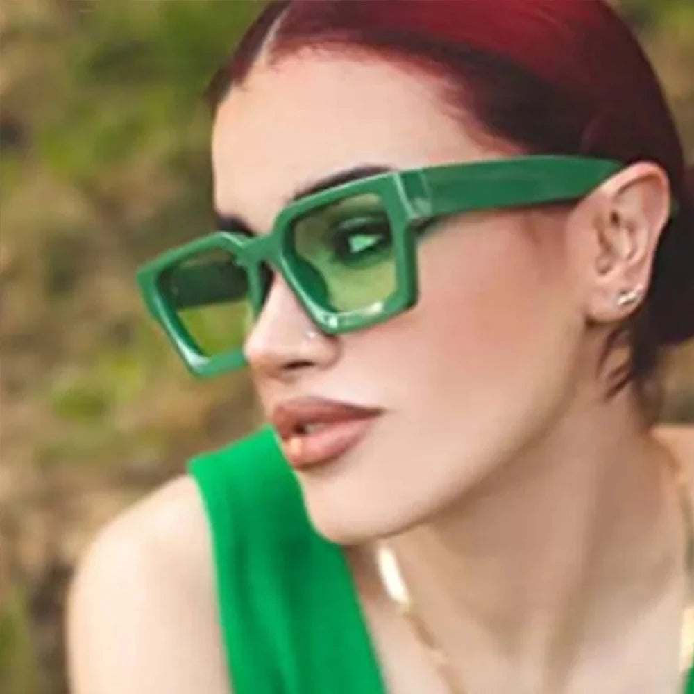 Square Luxury Retro Green Brand Designer Sun Glasses