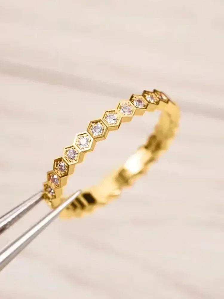 925 Sterling Silver Zircon Honeycomb 3pc Set Ring