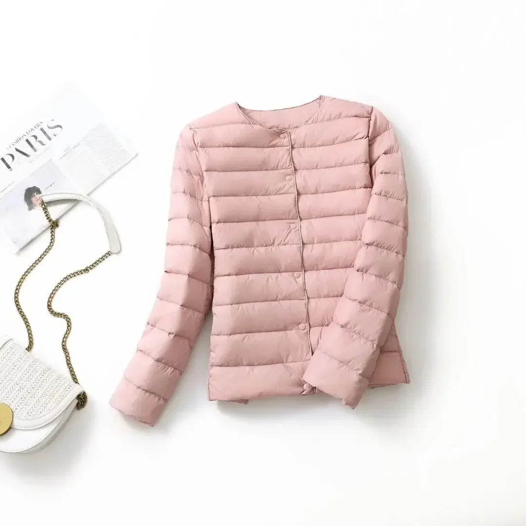Light Down Duck Down Fall Collarless Light Quilted Puffer Coat