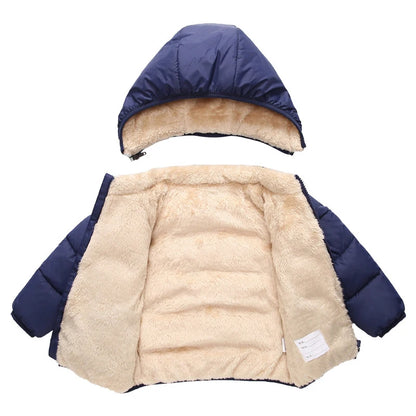 Winter Baby Kids Fleece Cartoon Warm Hooded Down Jackets