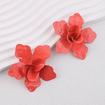 Exaggerated Metal Large Flower Stud Earrings