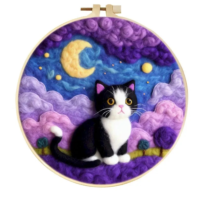 CHENISTORY Diy Poke Wool Felt Animals Cat Wool Needle Felt Set