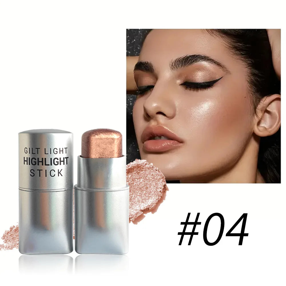 Glowy Highlighter Stick Shimmer Finish Waterproof, Long-Lasting, Easy Blend, Multi-Look, Face & Eye Contour, Skin-Friendly