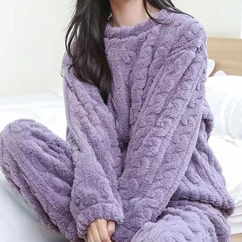 Thicken Velvet Ribbed Fleece Set Pajama