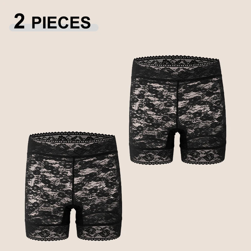 2Pcs/Set Lace Sexy Floral High Waist Transparent Boxers Short