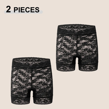 2Pcs/Set Lace Sexy Floral High Waist Transparent Boxers Short