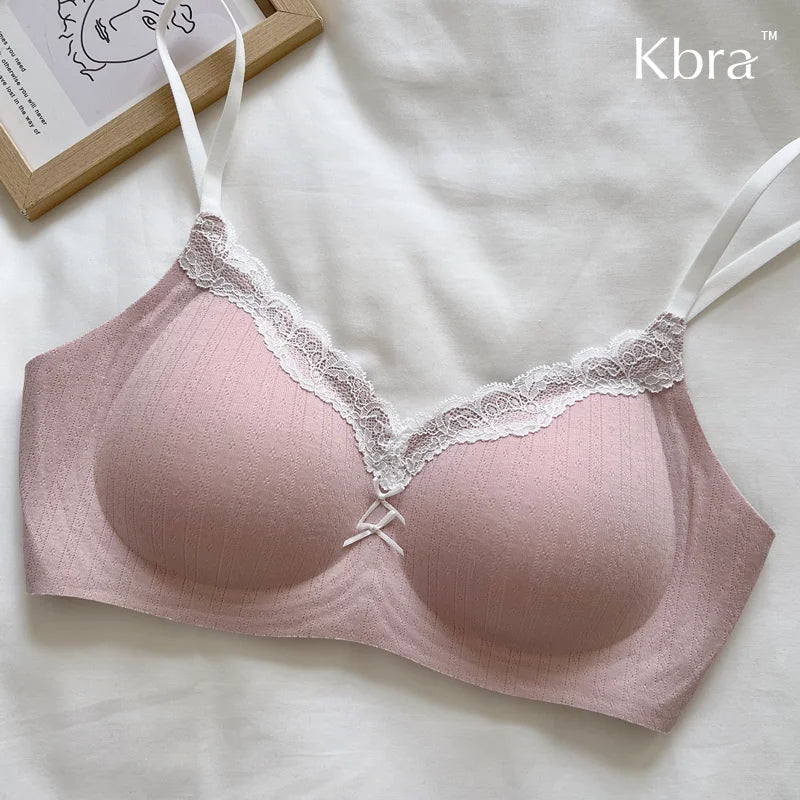 Lace Contrast Floral Print Lingerie Small Chest Gathering Seamless Bra