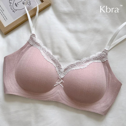 Lace Contrast Floral Print Lingerie Small Chest Gathering Seamless Bra