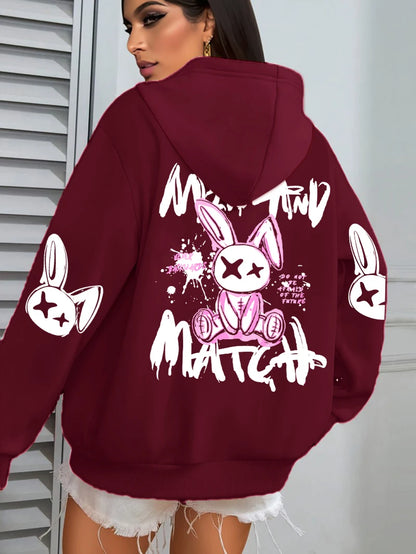 Mix And Match Cartoon Rabbit Prints Hoodie Pocket Streetwear