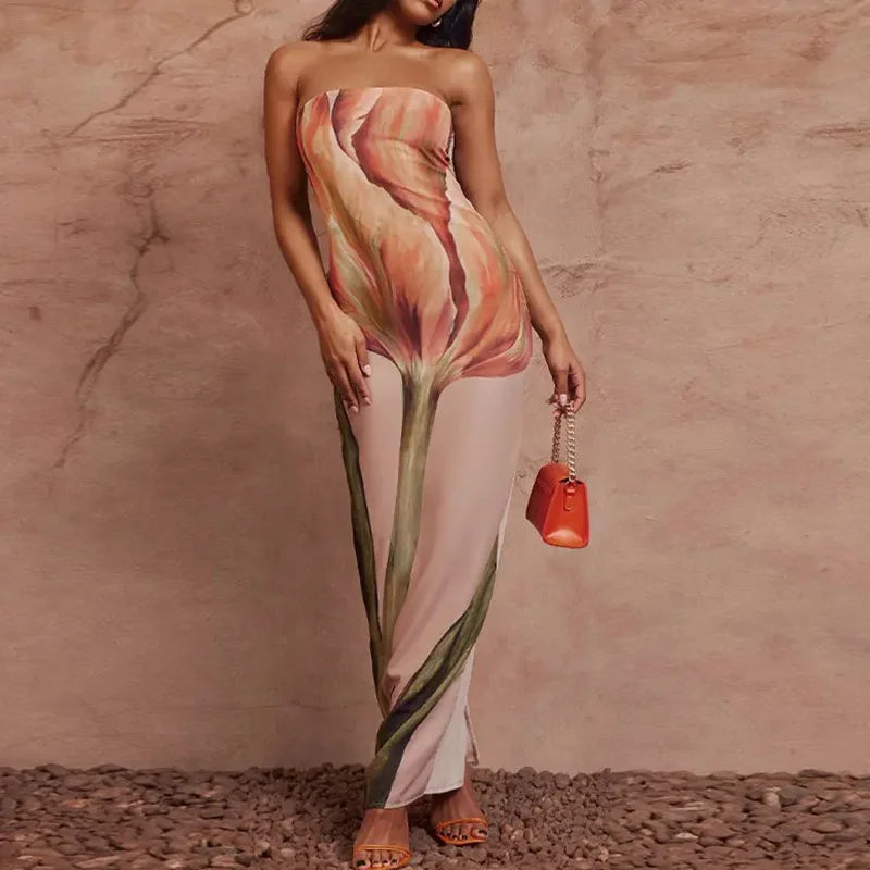 Sexy Strapless Backless Long Dress