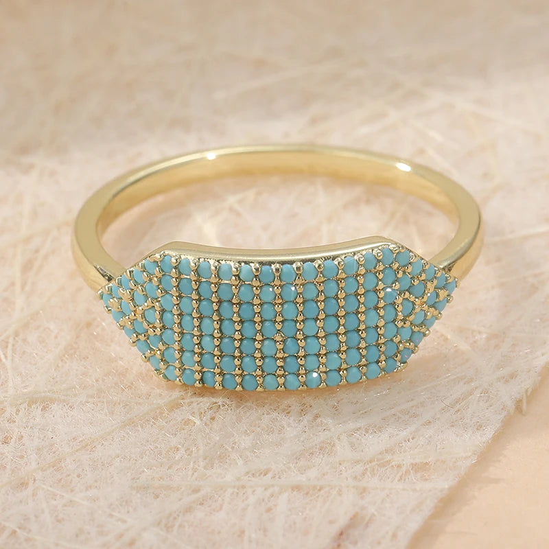 Ethnic Silver Color Inlaid Imitation Geometry Ring