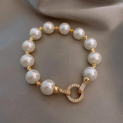 Elegant Imitation Pearl French Gray Pearls Bangles Light Round Beaded Bracelets