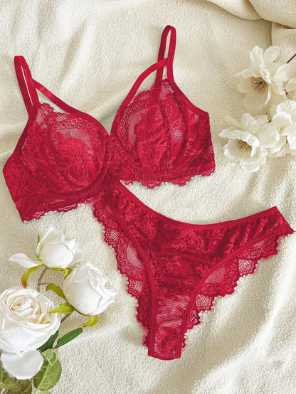 Eyelash Fancy lace strapping underwire Lingerie Set