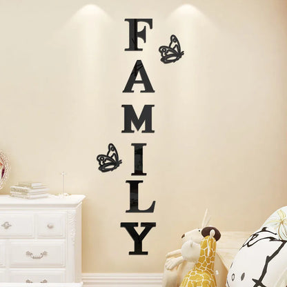 Two butterflies English Letters Family 3D Mirror Wall Stickers