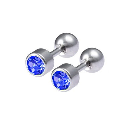 2Pcs Surgical Steel Crystal Screw Ball Stud Earrings