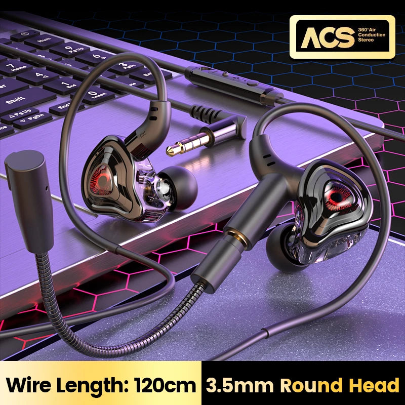 Game Wired Headphones Type C&3.5mm In-ear Earphones HiFi Stereo Headsets