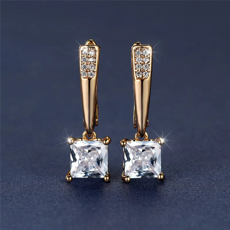 Geometric Crystal Antique Black Zircon Square Stone Earrings