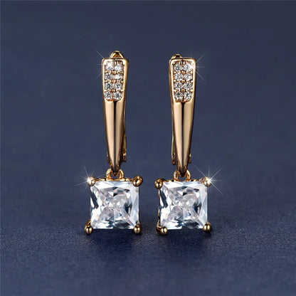 Geometric Crystal Antique Black Zircon Square Stone Earrings