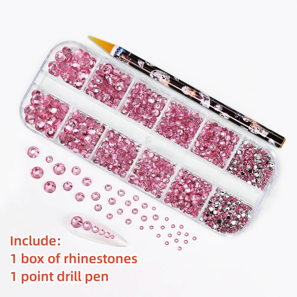 12Gird 3D Glass AB Crystal Nail Art Rhinestones Kit