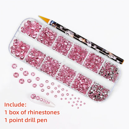 12Gird 3D Glass AB Crystal Nail Art Rhinestones Kit