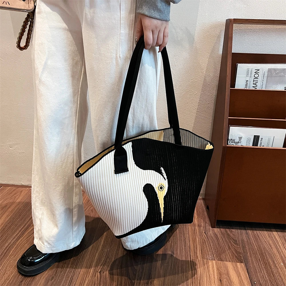 Bird Design Knitted Shoulder Bags