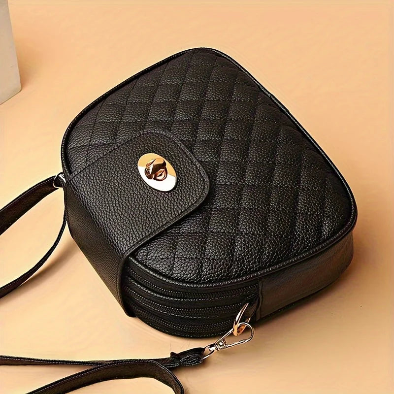Small Quilted Crossbody PU Leather Shoulder Vintage Round Shape Bag
