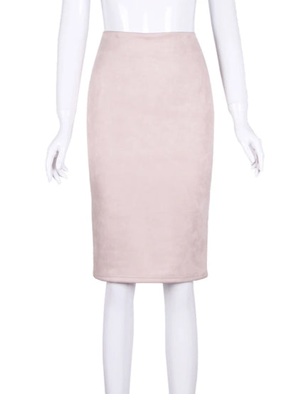 Suede Pencil High Waist Bodycon Vintage Suede Split Thick Stretchy Skirts