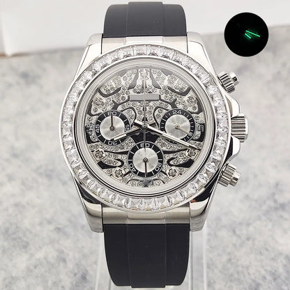 Movement Quartz Chronograph Sapphire Glass Gemstone Dial Luxury Waterproof Wristwatch