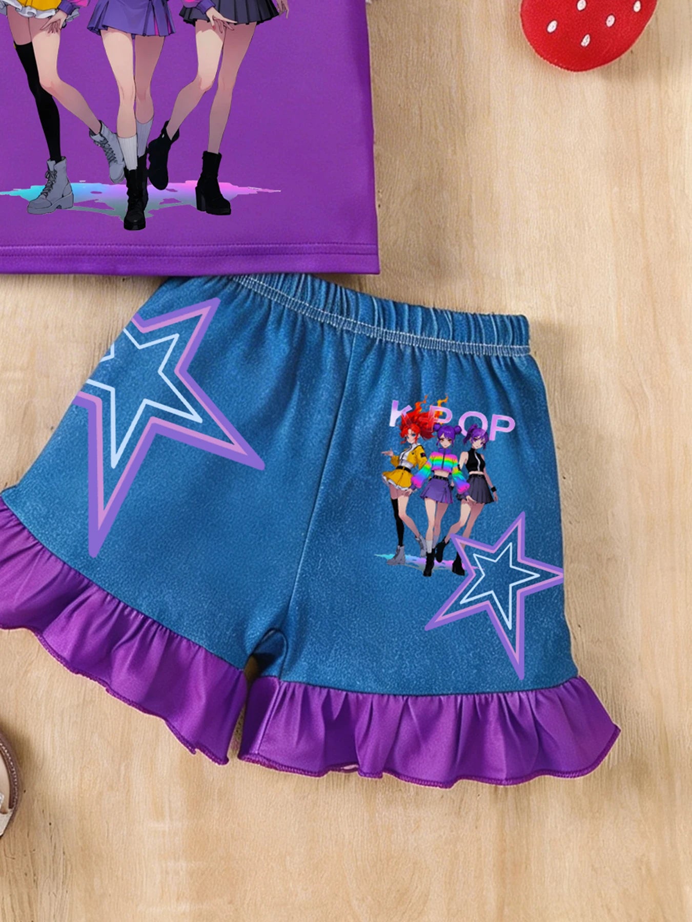 K-POP Anime Print Outfit Short Sleeve T-Shirt  Set