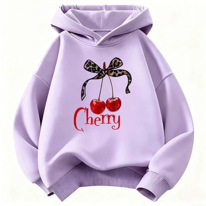 Leopard Bow with Cherry Print Hoodie Sweatshirt Y2k Hoody