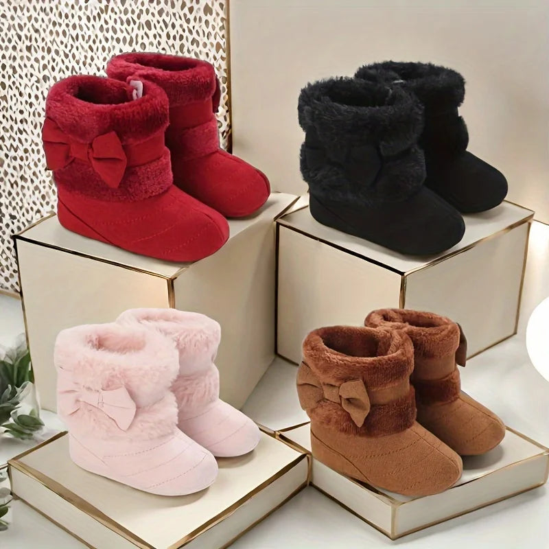 0-18M Winter Plush Comfort Snow Cute Bow Cotton Toddler Shoes