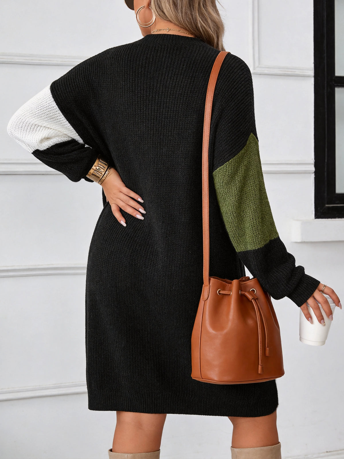 Plus Size Oversized Round Neck Long Sleeve Sweater Dress
