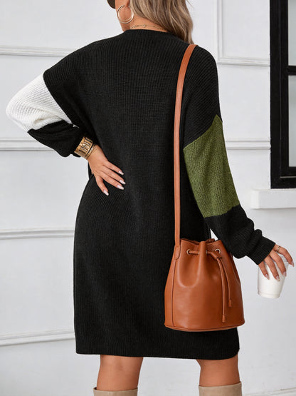 Plus Size Oversized Round Neck Long Sleeve Sweater Dress