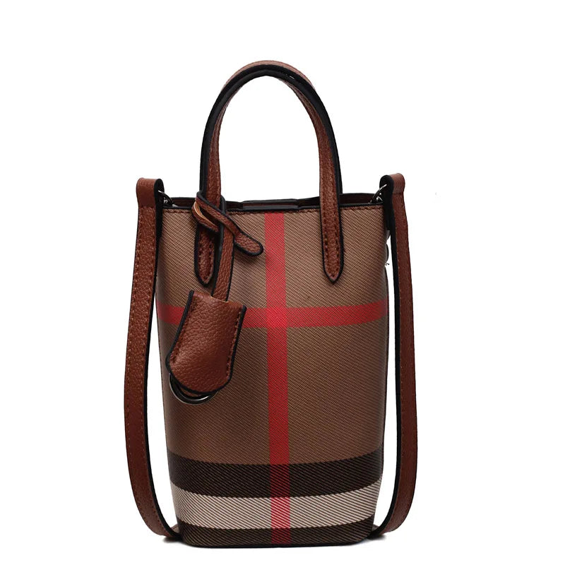 Luxury Mini Bucket Plaid PU Leather Crossbody Bag